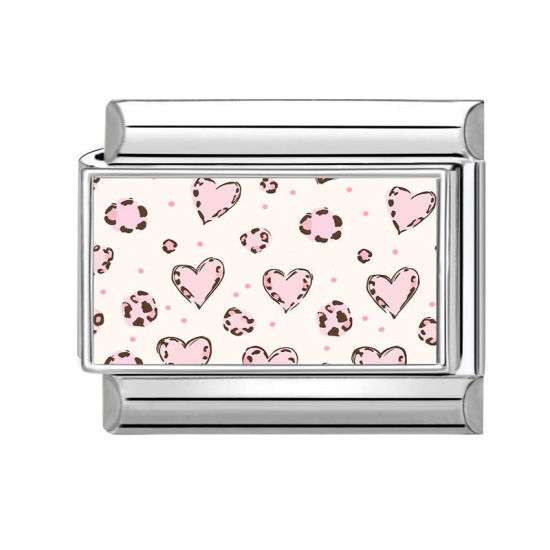 Immagine di 1 Pz 304 Acciaio Inossidabile San Valentino Magnetiche Italiane per Bracciali Modulari e Orologi Fai‑Da‑Te All'Ingrosso Tono Argento Rosa Rettangolo Cuore 10mm x 9mm