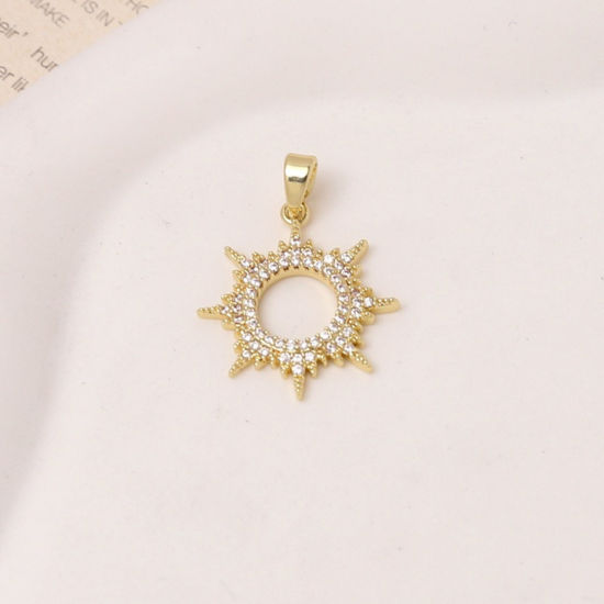 Immagine di 2 Pz Ottone Galassia Ciondoli Pendenti All'Ingrosso Placcato Oro 18K Sole Trasparente Cubic Zirconiae 21mm x 19mm