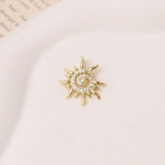 Immagine di 2 Pz Ottone Galassia Ciondoli All'Ingrosso Placcato Oro 18K Sole Trasparente Cubic Zirconiae 19mm x 17mm