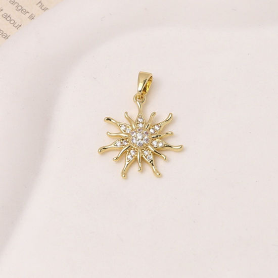Immagine di 2 Pz Ottone Galassia Ciondoli Pendenti All'Ingrosso Placcato Oro 18K Sole Trasparente Cubic Zirconiae 20mm x 18mm