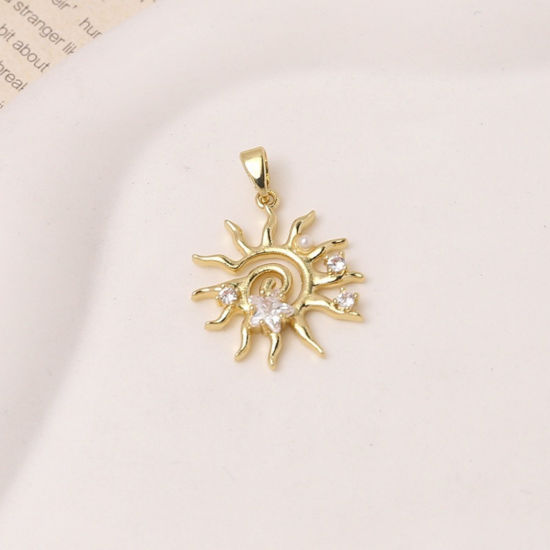Immagine di 2 Pz Ottone Galassia Ciondoli Pendenti All'Ingrosso Placcato Oro 18K Sole Trasparente Cubic Zirconiae 23mm x 20mm