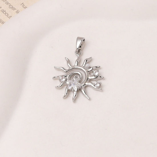 Immagine di 2 Pz Ottone Galassia Ciondoli Pendenti All'Ingrosso Platino Placcato Sole Trasparente Cubic Zirconiae 23mm x 20mm