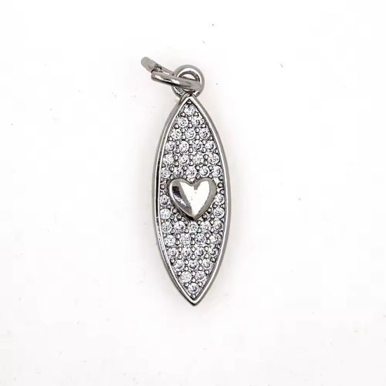 Bild von 2 Stück Messing Valentinstag Charms Großhandel Platin Plattiert Marquise Herz Micro Pave Klar Kubischer Zirkon 25mm x 7mm