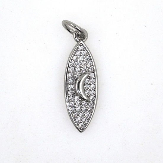 Bild von 2 Stück Messing Galaxis Charms Großhandel Platin Plattiert Marquise Mond Micro Pave Klar Kubischer Zirkon 25mm x 7mm