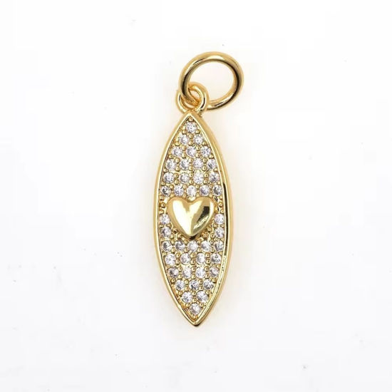 Bild von 2 Stück Messing Valentinstag Charms Großhandel 18K Vergoldet Marquise Herz Micro Pave Klar Kubischer Zirkon 25mm x 7mm