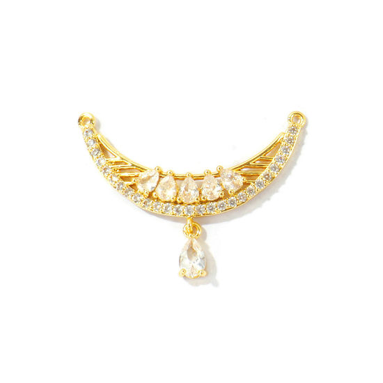Bild von 2 Stück Umweltfreundlich Messing Steckverbinder Charms Anhänger Großhandel 18K Echtgold plattiert Klar Kubischer Zirkon 3.5cm x 2.7cm