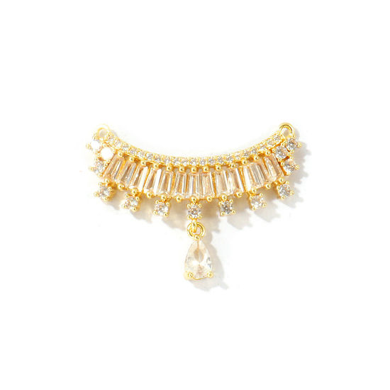Bild von 2 Stück Umweltfreundlich Messing Steckverbinder Charms Anhänger Großhandel 18K Echtgold plattiert Klar Kubischer Zirkon 3.3cm x 2.4cm