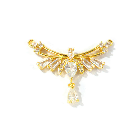 Bild von 2 Stück Umweltfreundlich Messing Steckverbinder Charms Anhänger Großhandel 18K Echtgold plattiert Klar Kubischer Zirkon 3.5cm x 2.7cm