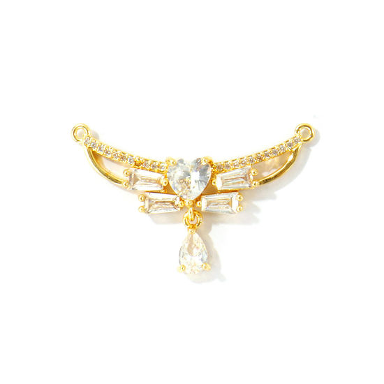 Bild von 2 Stück Umweltfreundlich Messing Steckverbinder Charms Anhänger Großhandel 18K Echtgold plattiert Klar Kubischer Zirkon 3.4cm x 2.1cm