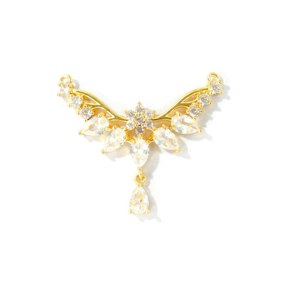 Bild von 2 Stück Umweltfreundlich Messing Steckverbinder Charms Anhänger Großhandel 18K Echtgold plattiert Klar Kubischer Zirkon 3.7cm x 2.6cm