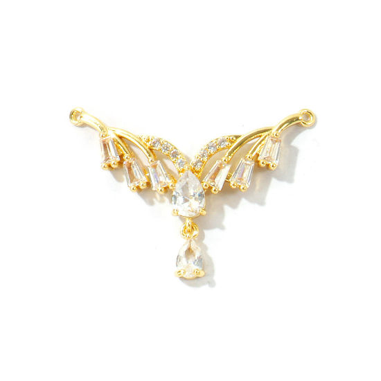 Bild von 2 Stück Umweltfreundlich Messing Steckverbinder Charms Anhänger Großhandel 18K Echtgold plattiert Klar Kubischer Zirkon 3.5cm x 3cm