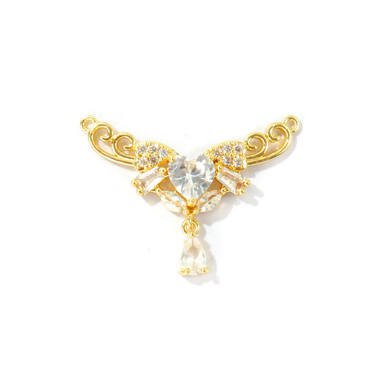 Bild von 2 Stück Umweltfreundlich Messing Steckverbinder Charms Anhänger Großhandel 18K Echtgold plattiert Klar Kubischer Zirkon 3.3cm x 2.4cm