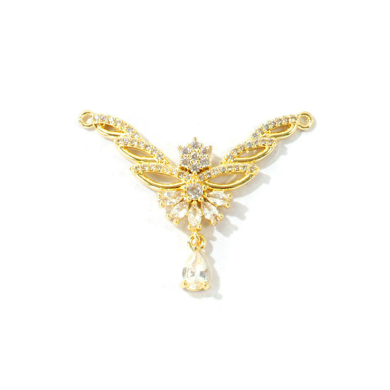 Bild von 2 Stück Umweltfreundlich Messing Steckverbinder Charms Anhänger Großhandel 18K Echtgold plattiert Klar Kubischer Zirkon 3.5cm x 2.8cm