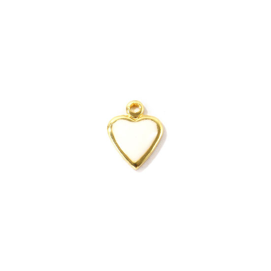 Bild von 10 Stück Umweltfreundlich Messing Valentinstag Charms Großhandel 18K Echtgold plattiert Weiß Emaille Herz Mini 7mm x 6mm