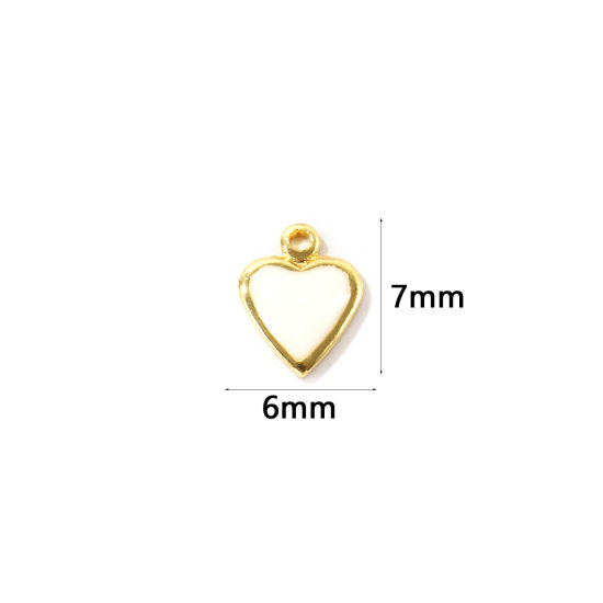 Bild von 10 Stück Umweltfreundlich Messing Valentinstag Charms Großhandel 18K Echtgold plattiert Weiß Emaille Herz Mini 7mm x 6mm