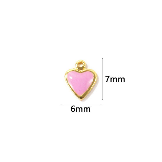 Bild von 10 Stück Umweltfreundlich Messing Valentinstag Charms Großhandel 18K Echtgold plattiert Helllila Emaille Herz Mini 7mm x 6mm