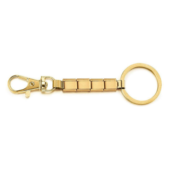 Picture of 1 Piece 304 Stainless Steel & Zinc Based Alloy Italian Charm Keychain & Keyring Wholesale 18K Gold Plated Detachable 10cm x 3cm