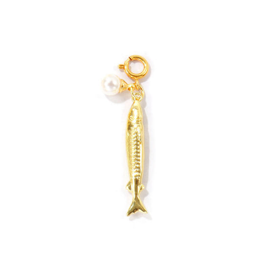 Bild von 1 Stück Umweltfreundlich Messing Ozean Schmuck Anhänger Großhandel 18K Echtgold plattiert Fisch Mit Federringverschluss 4.5cm