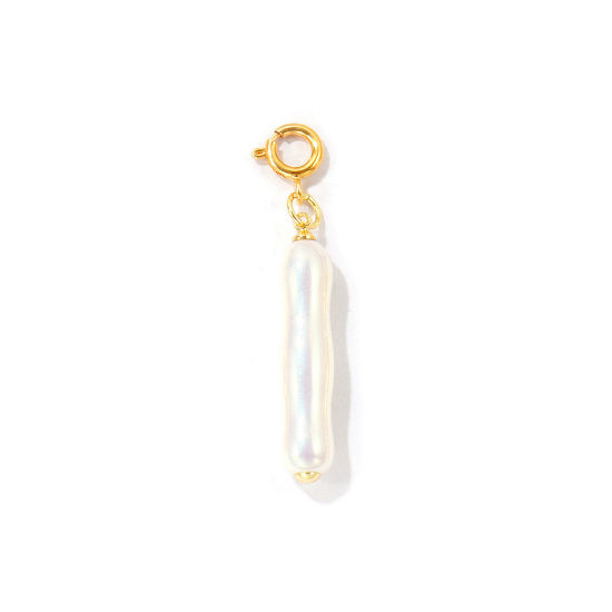 Bild von 1 Stück Umweltfreundlich Messing Anhänger Großhandel 18K Echtgold plattiert Weiß Zylinder Mit Federringverschluss 4.4cm x 0.6cm
