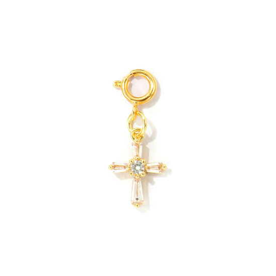 Bild von 1 Stück Umweltfreundlich Messing Religiös Charms Großhandel 18K Echtgold plattiert Kreuz Mit Federringverschluss 27mm x 11mm