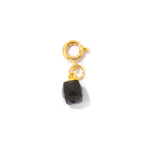 Bild von 1 Stück Umweltfreundlich Messing und Edelstein Charms Großhandel 18K Echtgold plattiert Schwarz Würfel Mit Federringverschluss 23mm x 7mm