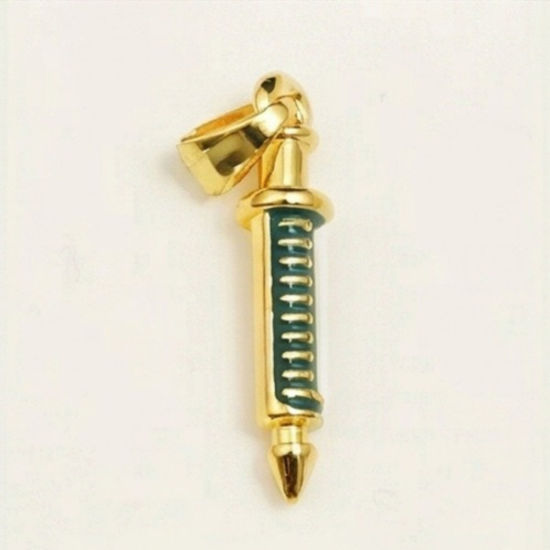 Bild von 2 Stück Messing Medizinisch Charm-Anhänger Großhandel 18K Vergoldet Grün Spritze Emaille 21mm x 5mm