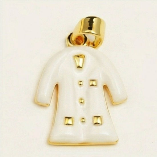 Bild von 2 Stück Messing Medizinisch Charm-Anhänger Großhandel 18K Vergoldet Weiß Kleidung Emaille 20mm x 15mm