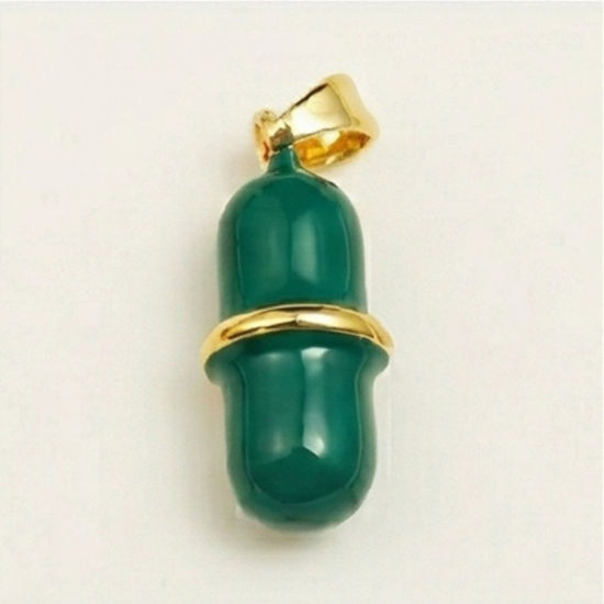 Bild von 2 Stück Messing Medizinisch Charm-Anhänger Großhandel 18K Vergoldet Grün Pille Emaille 19mm x 17mm