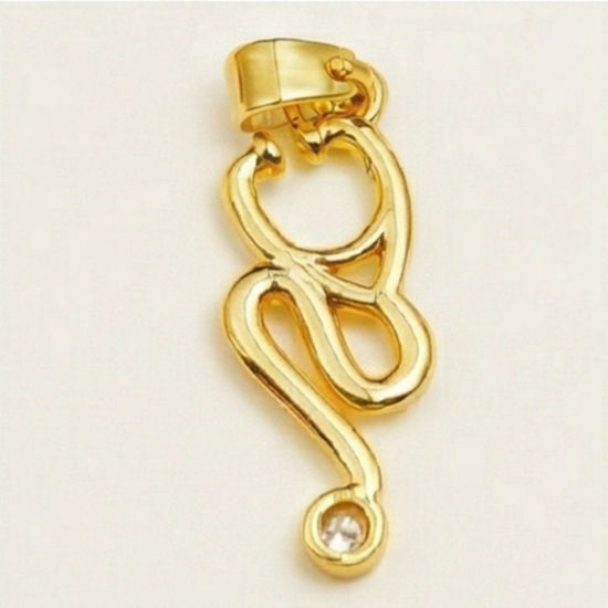 Bild von 2 Stück Messing Medizinisch Charm-Anhänger Großhandel 18K Vergoldet Stethoskop Klar Kubischer Zirkon 24mm x 9mm