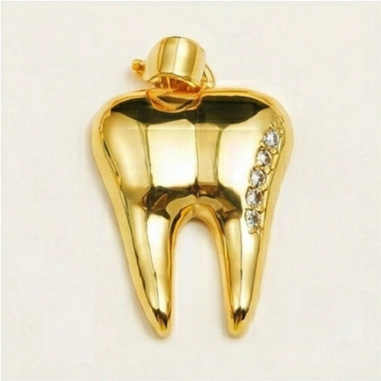Bild von 2 Stück Messing Medizinisch Charm-Anhänger Großhandel 18K Vergoldet Zahn Klar Kubischer Zirkon 22mm x 19mm