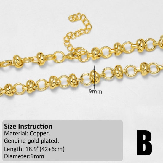 Immagine di 1 Pz Ottone Catena a Cavo Collana All'Ingrosso Placcato Oro 18K 42cm + 6cm Lunghezza, Dimensione Catena: 9mm