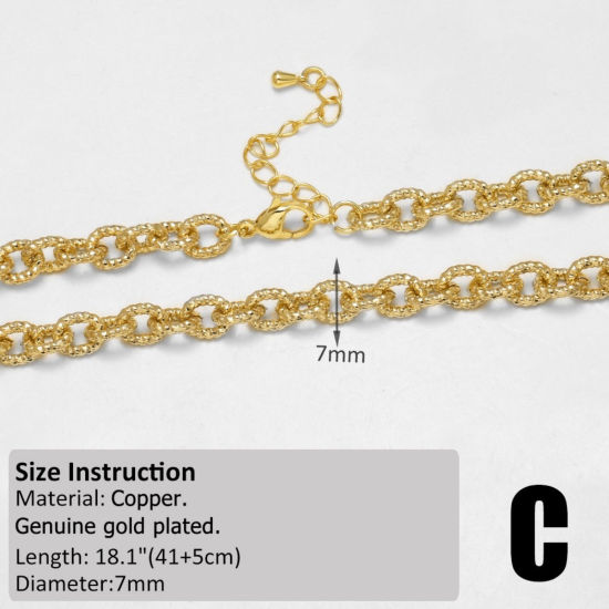Immagine di 1 Pz Ottone Catena a Cavo Collana All'Ingrosso Placcato Oro 18K 41cm + 5cm Lunghezza, Dimensione Catena: 7mm
