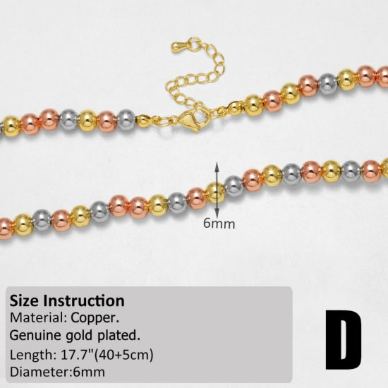 Immagine di 1 Pz Ottone Catena a Pallini Collana All'Ingrosso Multicolore 40cm + 5cm Lunghezza, Dimensione Catena: 6mm