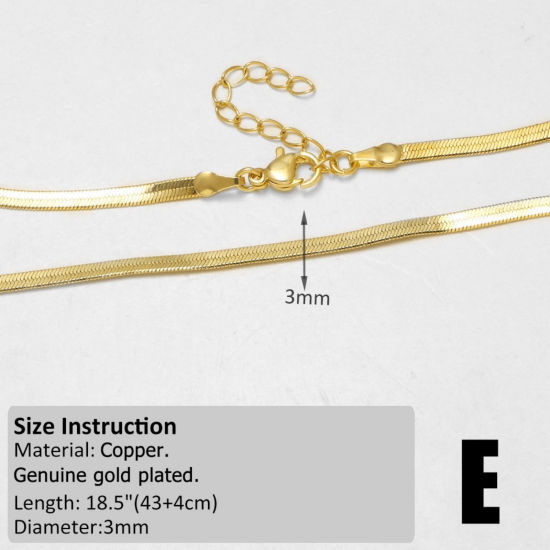 Immagine di 1 Pz Ottone Catena di Serpente Piatta Collana All'Ingrosso Placcato Oro 18K 43cm + 4cm Lunghezza, Dimensione Catena: 3mm