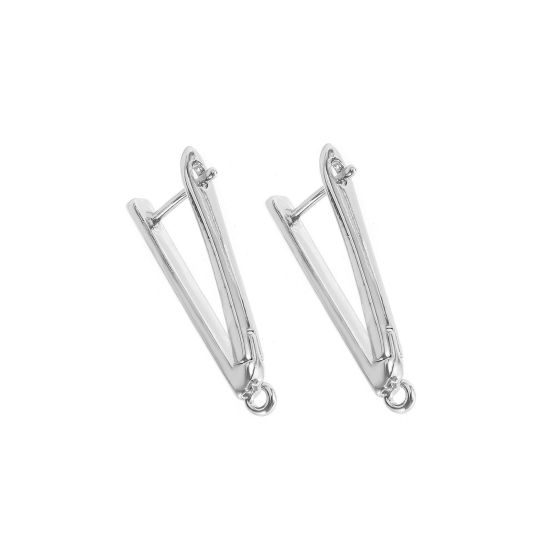 Bild von 1 Paar Messing Ohrringzubehör Großhandel Platin Plattiert V-Form Mit offener Schleife 3cm x 1.2cm, Drahtst?rke: 1.2mm(17 Gauge)