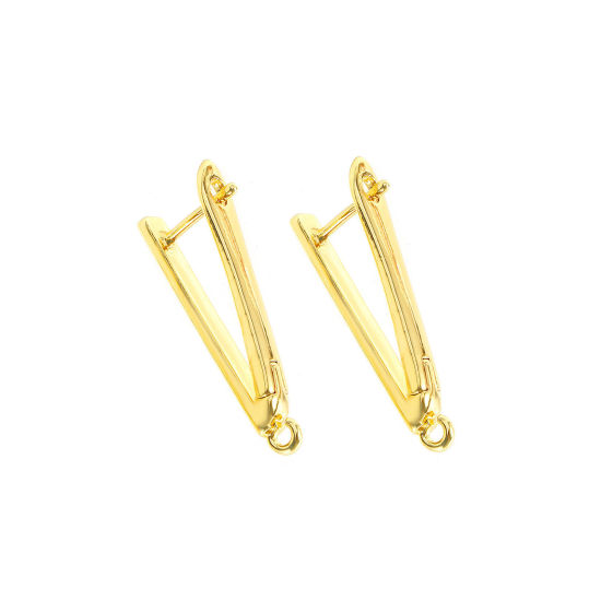 Bild von 1 Paar Messing Ohrringzubehör Großhandel 18K Vergoldet V-Form Mit offener Schleife 3cm x 1.2cm, Drahtst?rke: 1.2mm(17 Gauge)