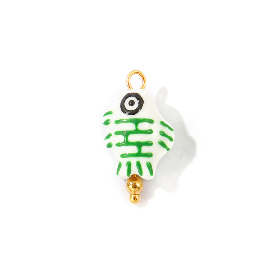 Imagen de 2 Unidades Respetuoso del Medio Ambiente 304 Acero Inoxidable & Cerámica Joyería del océano Colgantes Al Por Mayor Chapado en Oro de 18K Verde Pez 3D 23mm x 12mm
