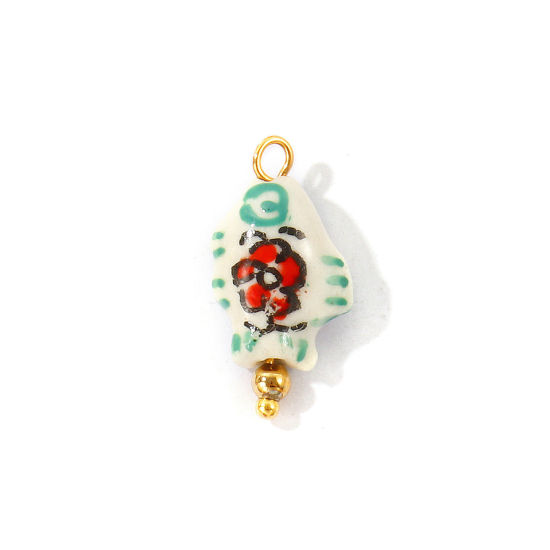 Imagen de 2 Unidades Respetuoso del Medio Ambiente 304 Acero Inoxidable & Cerámica Joyería del océano Colgantes Al Por Mayor Chapado en Oro de 18K Rojo Pez Flor 3D 23mm x 12mm