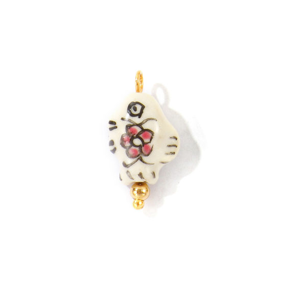 Imagen de 2 Unidades Respetuoso del Medio Ambiente 304 Acero Inoxidable & Cerámica Joyería del océano Colgantes Al Por Mayor Chapado en Oro de 18K Rosado Pez Flor 3D 23mm x 12mm