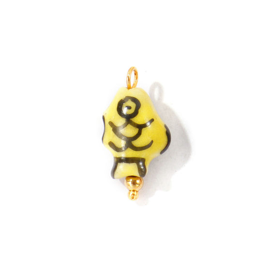 Imagen de 2 Unidades Respetuoso del Medio Ambiente 304 Acero Inoxidable & Cerámica Joyería del océano Colgantes Al Por Mayor Chapado en Oro de 18K Amarillo Pez 3D 23mm x 12mm