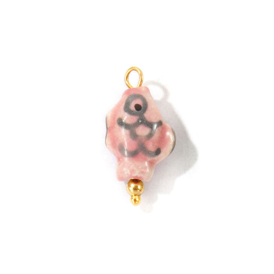 Imagen de 2 Unidades Respetuoso del Medio Ambiente 304 Acero Inoxidable & Cerámica Joyería del océano Colgantes Al Por Mayor Chapado en Oro de 18K Rosado Pez 3D 23mm x 12mm