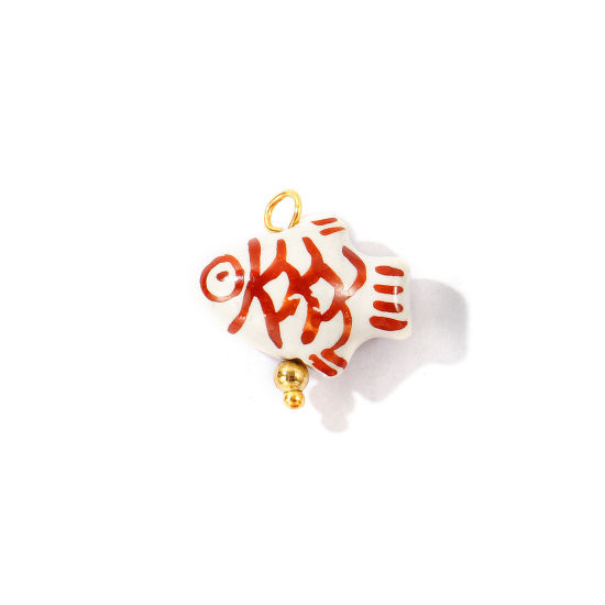 Imagen de 2 Unidades Respetuoso del Medio Ambiente 304 Acero Inoxidable & Cerámica Joyería del océano Colgantes Al Por Mayor Chapado en Oro de 18K Blanco Pez 3D 20mm x 19mm