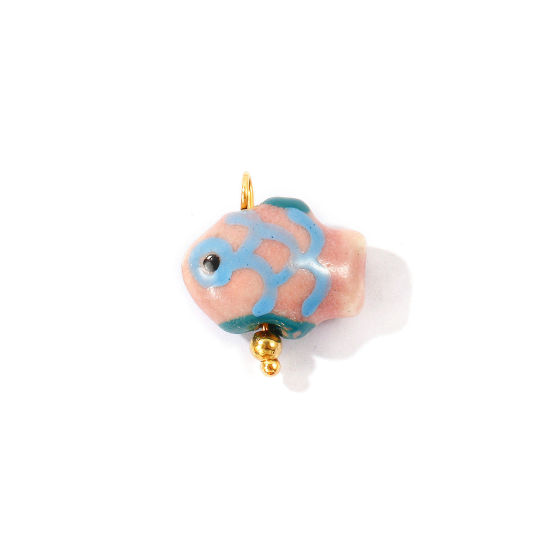 Imagen de 2 Unidades Respetuoso del Medio Ambiente 304 Acero Inoxidable & Cerámica Joyería del océano Colgantes Al Por Mayor Chapado en Oro de 18K Rosado Pez 3D 20mm x 19mm