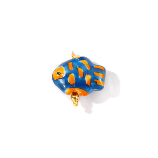 Imagen de 2 Unidades Respetuoso del Medio Ambiente 304 Acero Inoxidable & Cerámica Joyería del océano Colgantes Al Por Mayor Chapado en Oro de 18K Azul Oscuro Pez 3D 20mm x 19mm