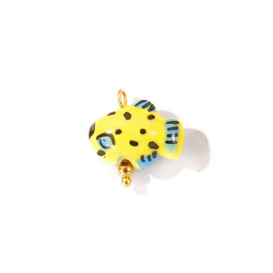 Imagen de 2 Unidades Respetuoso del Medio Ambiente 304 Acero Inoxidable & Cerámica Joyería del océano Colgantes Al Por Mayor Chapado en Oro de 18K Amarillo Pez 3D 20mm x 19mm