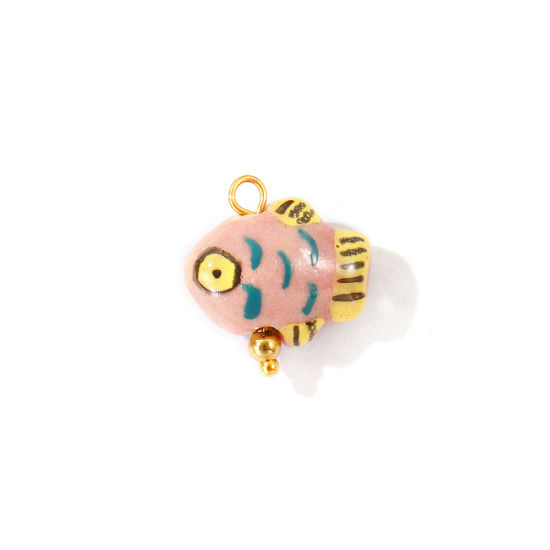 Imagen de 2 Unidades Respetuoso del Medio Ambiente 304 Acero Inoxidable & Cerámica Joyería del océano Colgantes Al Por Mayor Chapado en Oro de 18K Rosado Pez 3D 20mm x 19mm