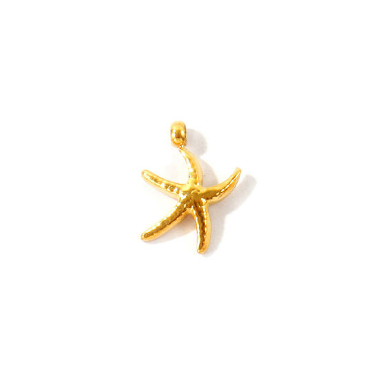 Picture of 2 PCs Eco-friendly PVD 304 Stainless Steel Ocean Jewelry Charms Wholesale 18K Gold Plated Starfish Mini 10mm x 7mm
