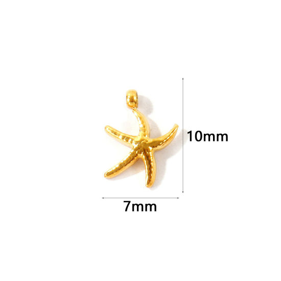 Picture of 2 PCs Eco-friendly PVD 304 Stainless Steel Ocean Jewelry Charms Wholesale 18K Gold Plated Starfish Mini 10mm x 7mm