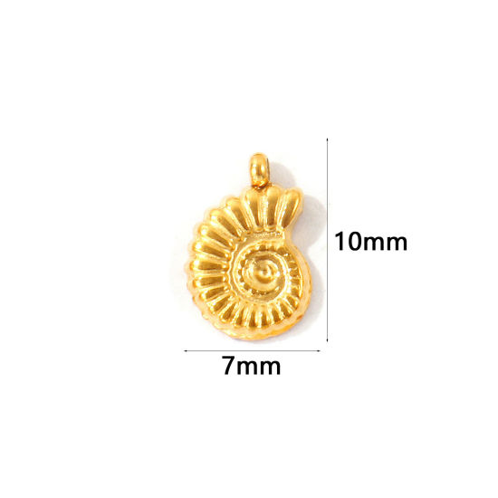 Picture of 2 PCs Eco-friendly PVD 304 Stainless Steel Ocean Jewelry Charms Wholesale 18K Gold Plated Conch/ Sea Snail Mini 10mm x 7mm