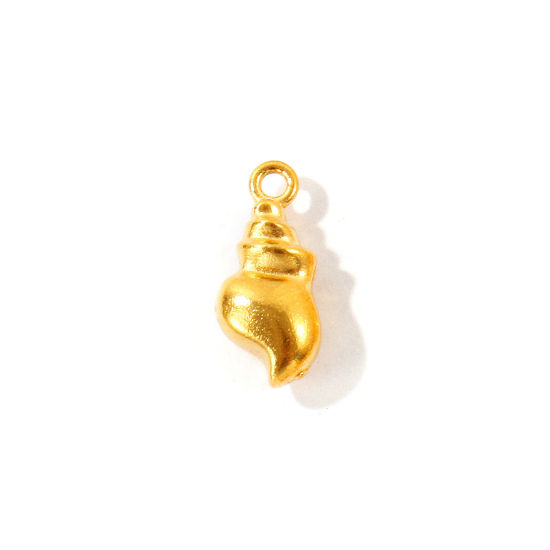 Picture of 2 PCs Eco-friendly PVD 304 Stainless Steel Ocean Jewelry Charms Wholesale 18K Gold Plated Conch/ Sea Snail 3D 12.5mm x 6mm